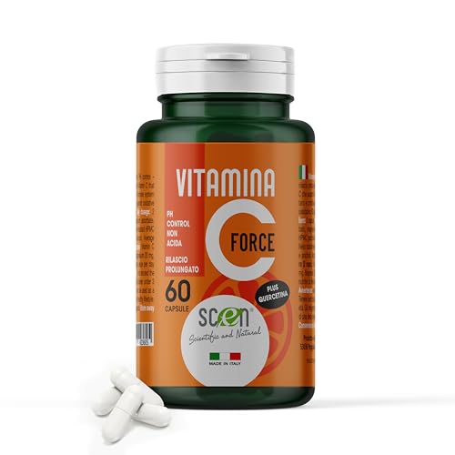 SCEN Integratore Vitamina C 1000mg Pura e Naturale Lento Rilascio Arricchita con Quercetina Formula Alto Dosaggio per Stomaci Delicati Zero Problemi Gastrici Made in Italy