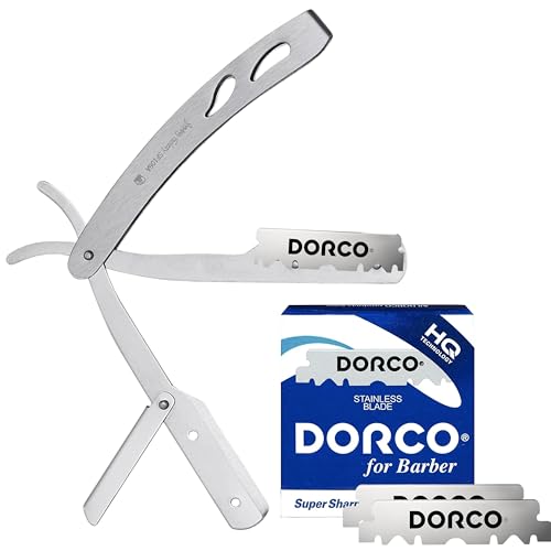 The Shave Factory Straight Edge Razor Kit - with Single Stainless Steel razors (Stell + Blue)