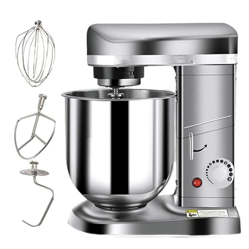 BEESOM Amasadora Pan Profesional,Batidora Amasadora Profesional,10l Acero Inoxidable,3 Velocidades,500w,Gancho+batidor,para Panadería Pizzería Cocina Comercial Silver-5L