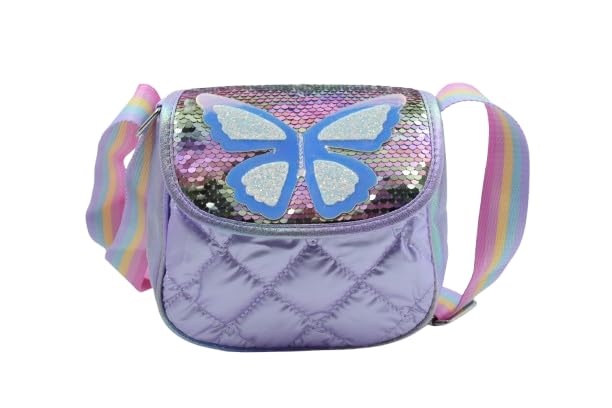 Girls' Purple or Green Sequin Sling Bag with Butterfly – Trendy Polyester Crossbody Bag for Stylish Kids-image-5