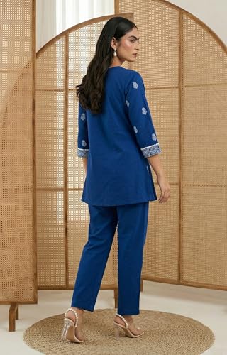 Image of Women's Pure Cotton Kurta Sets for Woman, Schiffli Embroidered Co ord Set for Women Stylish, Kurti Set for Woman, Ethnic Short Kurti and Pant Set