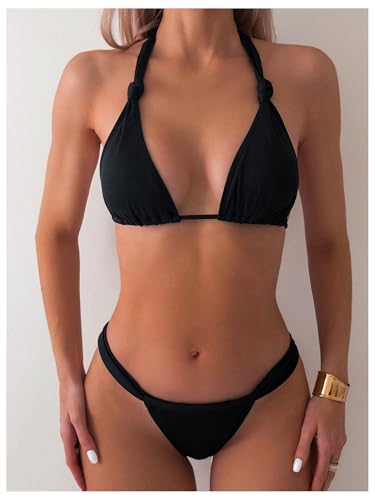 SOLY HUX Women's Two Piece Swimsuit Halter Triangle Tie Knot Bathing Suit Thong Bikini Sets3