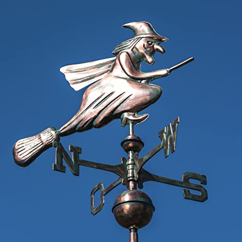 Große Wetterfahne 165 – Hexe auf Besen aus Kupfer Große Wetterfahne 165 – Hexe auf Besen aus Kupfer