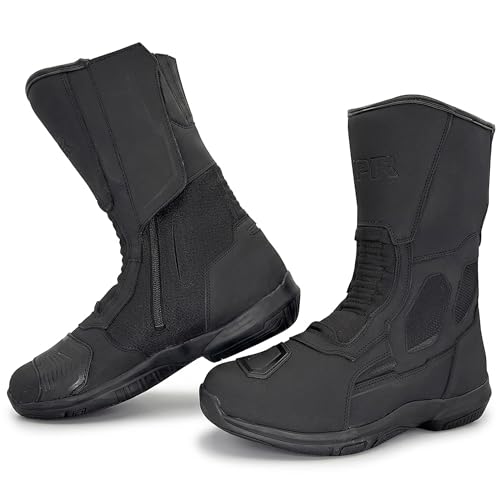 Image of VPR R45 Leather Motorcycle Boots | CE Certified EN 13634:2017 | All Weather Waterproof Motorbike Touring Boots (Black, 10 UK, UK Footwear Size System, Adult, Men, Numeric, Medium, 10)
