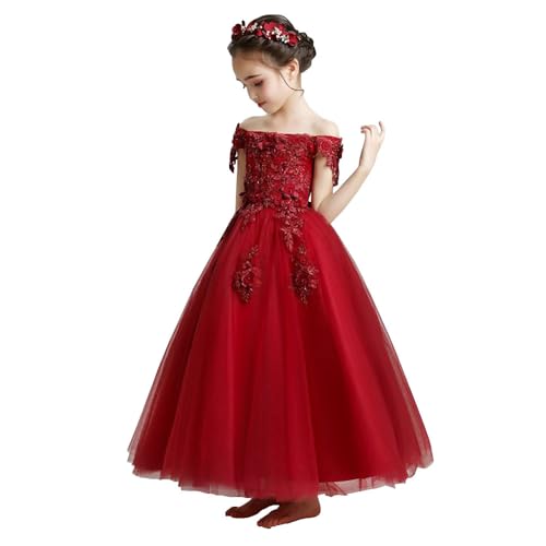 Flower Girls Dress for Wedding Elegant Off Shoulder Princess Party Dresses Long Tulle