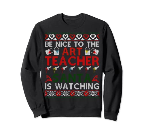 Christmas Art Teacher Santa Is Watching camisola feio de Natal camisola, Preto, Unissexo pequeno