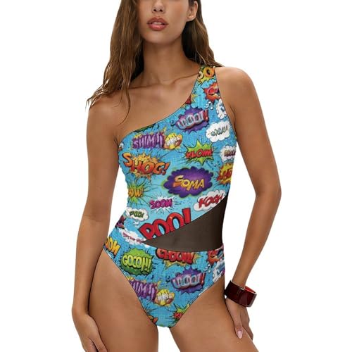 Maillot de bain amincissant asymétrique à motif BD coloré pour femme