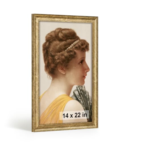 HLiWEGNS Antique Gold 14x22 Frame – Poster Frame with Aged Gold Finish – Picture Frame for 14 x 22 Artwork, Canvas Prints, Puzzles, and Wall Decor