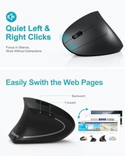 Lekvey Left Handed Ergonomic Mouse, Vertical Wireless Mouse for Left Hand, 2.4G USB Carpal Tunnel Lefty Mouse, 3 Adjustable DPI, 6 Buttons, for Laptop, PC, Computer, Mac, Windows, Desktop - Black