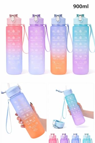 Image of 900ml Motivation Water Bottle with Time Marker | Leakproof Flip Lid | BPA Free Sports Water Bottle for Gym, Office, School & Travel [ Multicolor Pack of 1 ]