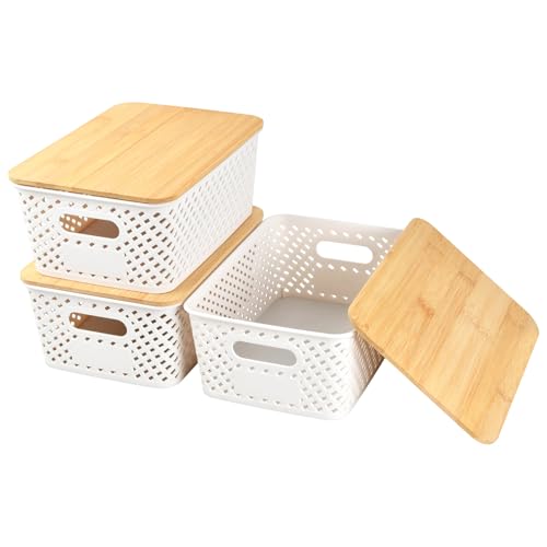 Mapille 3 Stücke Aufbewahrungsbox mit Bambus Deckel Bad 25x18x10cm...