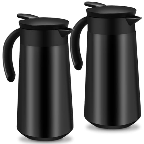 Mdtrade - 2 Pcs Thermal Coffee Carafe for Keeping Hot/Cold, 27oz Stainless Steel Double Wall Vacuum Carafe,Small Thermal Pot Flask for Coffee,Tea,Hot Water,Hot Beverage(Black)