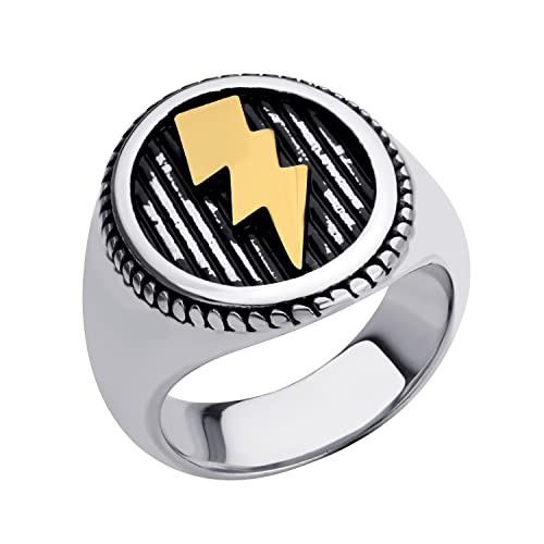 555Jewelry Classic Stainless Steel Ring - Lightning Seal Signet in Silver & Gold, Size 10