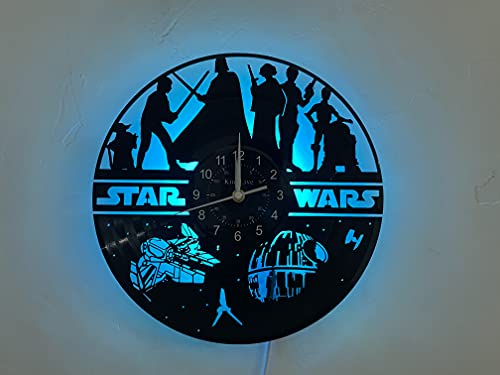 Led Vinyl Record Wall Clock With Swars Design Led Night Light Led Vinyl Wall Clock 12 Inch Wall Clock 3D Hanging Wall Watch 7 Colors Changing With Remote Controller #TOP2