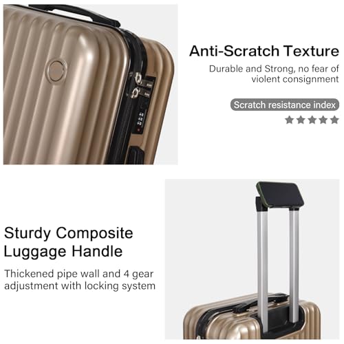 Image of 3-Piece Hardside Luggage Set, ABS+PC Spinner Suitcase with Anti-Burst Zipper & Built-in Lock, 20 /24 /28 Inch (champagne)