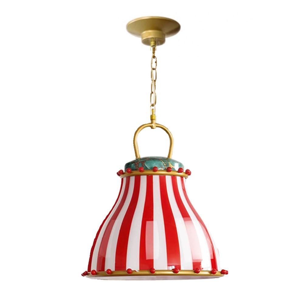 Amerikanischer Kronleuchter Vintage Rot Und Weiß Gestreift Design Glas Lampenschirm Pendelleuchte Heimdekoration Zirkus Design Hängende Deckenleuchte
