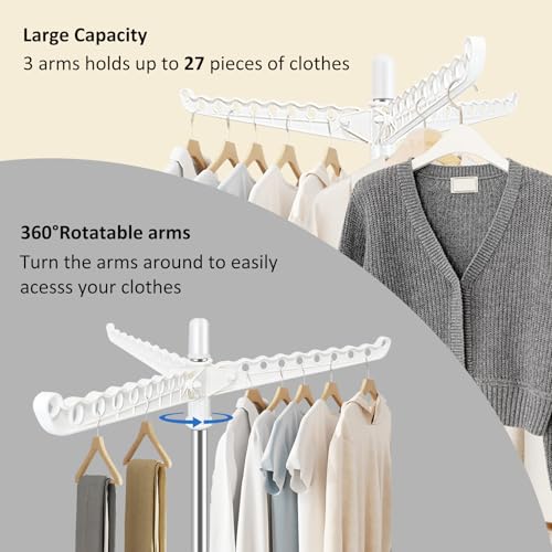 SUYU Clothes Drying Rack, Foldable Drying Rack Clothing, Laundry Drying Rack, 59-Inch Indoor Clothes Airer with 3 Rotatable Arms, Stainless Steel,4 Legs,White and Silver SNJ101 by SUYU - Image 3