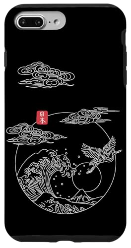 Giapponese Vintage Line Art Gru La Grande Onda fuori Kanagawa Custodia per iPhone 7 Plus/8 Plus