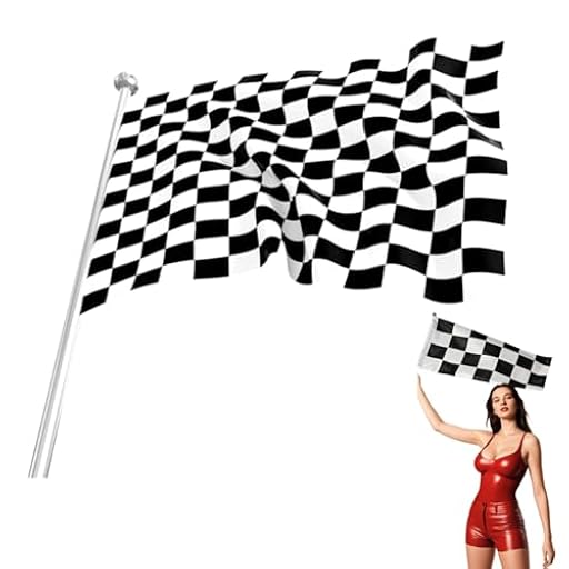 Bandera de running a cuadros en blanco y negro – Gran tamaño de 150 x 90 cm de poliéster resistente para decoración temática de coche o motocicletas, cumpleaños, eventos deportivos y fiestas | Ya disponible en tu tienda friki favorita! En mundofriki.es!