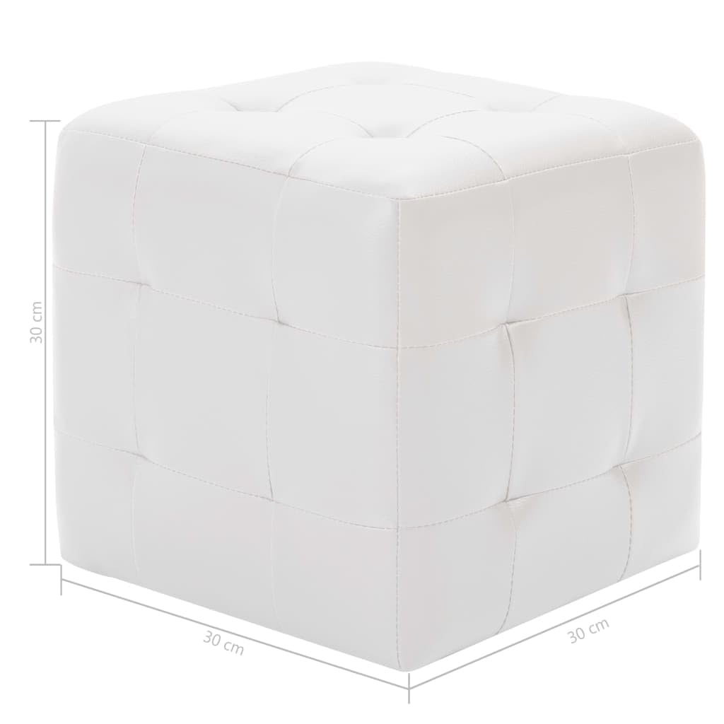 Puf Juego de 2 taburetes blancos, 30 x 30 x 30 cm, piel sintética, marco de madera, cojín de suelo, reposapiés, banco tapizado, decoración, salón, dormitorio, pasillo