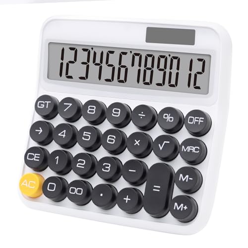 Black White Calculator, Big Button Calculator with Large LCD Display, White Office Desk Accessory for Offices, Schools, Homes and Businesses