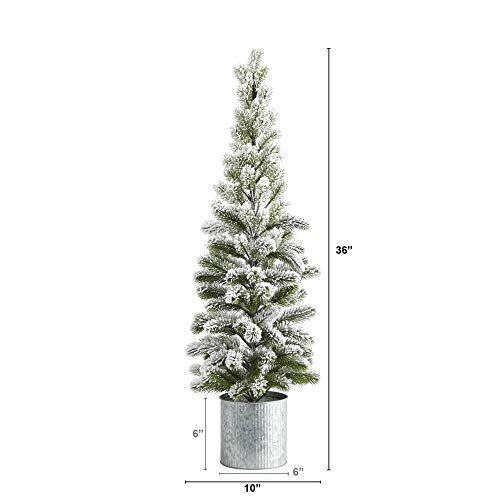 Nearly Natural 3ft. Flocked Christmas Artificial Pine Tree in Tin Planter by Nearly Natural - Image 2