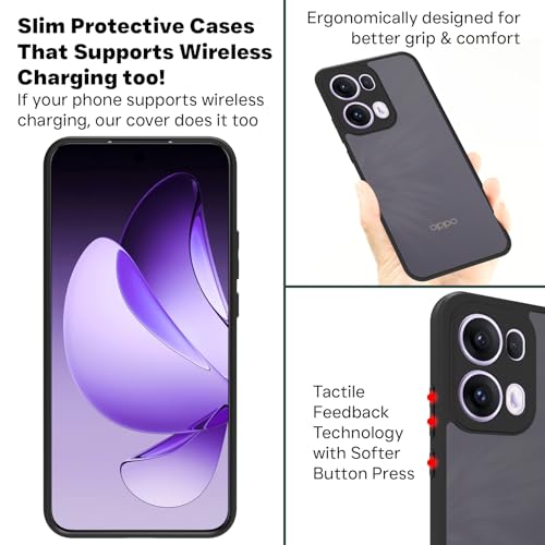 Image of RIGGEAR Shockproof Sleek Hybrid Armor Back Cover Case for Oppo Reno 13 Pro / Reno13 Pro 5G (Smoke Black Matte PC + Black TPU Bumper)