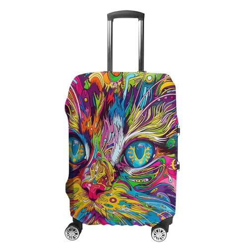A Psychedelic Cat Luggage Cover Personalization Suitcase Covers Protector Elastic Washable Baggage Cover Anti-Scratch For Traveling, Aircraft Consignment XL
