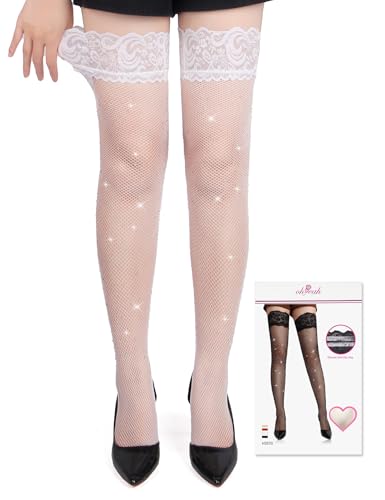 Image of Rhinestone Fishnets Thigh High Stockings Lace Sparkly Tights for Women Sexy Non Slip Pantyhose 4 Colors XS-5XL