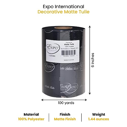 Image of Expo International Decorative Matte Tulle, Roll /Spool of 6 inch X 100 Yards, Lightweight Polyester Tulle Fabric for Tutus, Costumes, and Party Decorations, Washable, Easy-to-Use, Black