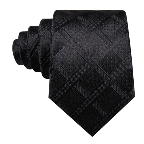 Image of Barry.Wang Designer Classic Ties for Men Set Formal Pocket Square Cufflink Check Plaid