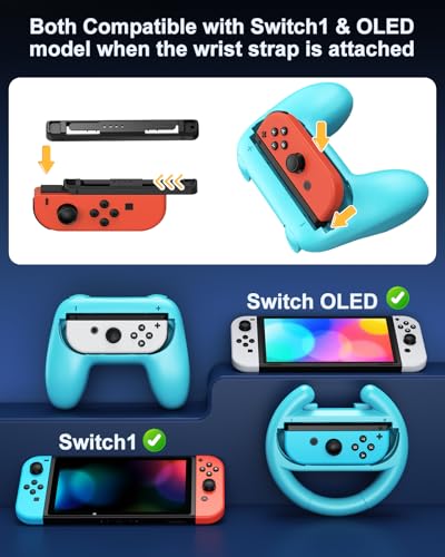 Image of [Fit For Switch 2 /1 Both] Hand Grips and Ergonomic Racing Wheels Handle for for Joy Cons Controller, Family Sports Party Pack Accessories Compatible with Nintendo Switch 2 /Switch 1 /OLED- 4 Packs