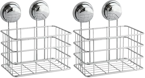 Panier de douche à ventouses robuste en acier chromé MSV installation sans perçage - 2
