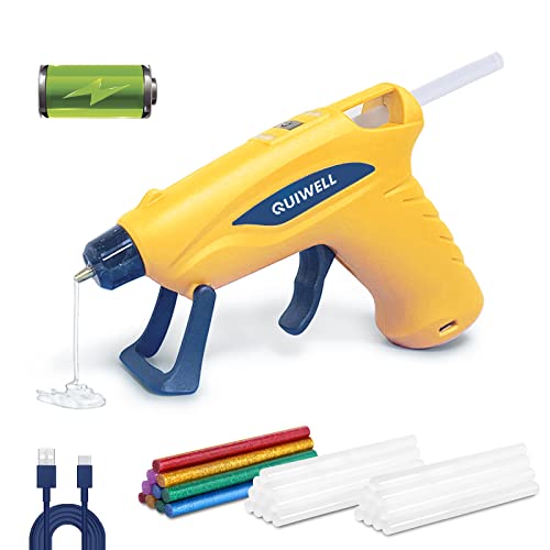 QUIWELL Cordless Hot Glue Gun, Fast Preheating Glue Gun Kit With 30 Pcs Glue Sticks (10 Colored), USB Rechargeable & Auto Shut Off Melt Glue Guns For Quick Home Repairs, Arts, DIY, Crafts