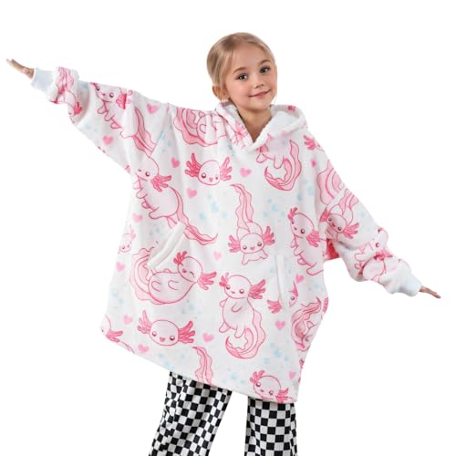 Huglanket Axolotl Gifts for Girls, Oversized Wearable Blanket Hoodies for Kids, Gifts for Birthday, Christmas, and so on