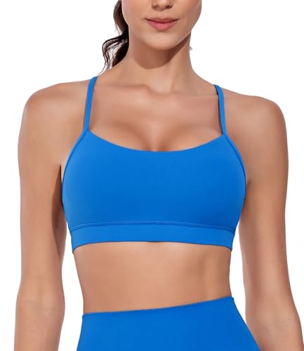 wirarpa Women's Padded Sports Bra Low Impact Yoga & Gym Bra with Comfortable Padded Racerback Design & Strappy Spaghetti Straps Bright Blue Size Small