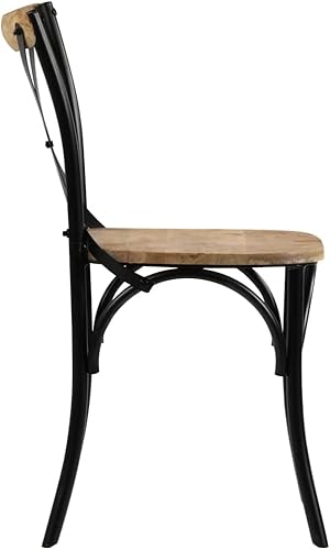 Miniatura 5 de Cross Back Dining Chairs Set of 2, 20.5x20.1x33.1 Black Solid Mango Wood Seat with Painted Steel Frame, Vintage Modern Accent Seating for Kitchen