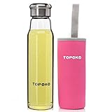 TOPOKO Handmade 18.5 Ounce Glass Water Bottle-Extra Strong Crystal Glass Bottle Bpa-Free, Lead-Free With Handmade Handle Nylon Black Sleeve-Burgundy Lid