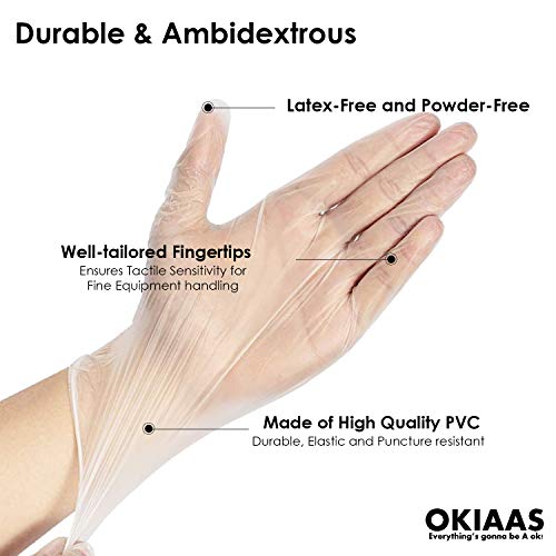 OKIAAS Disposable Gloves M| Latex-Free Clear Vinyl Gloves for Household, Food Handling, Lab Work and More| Medium,100… - Image 3