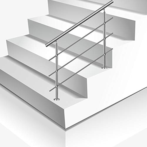 QDY Handrails for Steps, Stainless Steel Handrail Stair Railing Rail Bars for Indoor Outdoor, with Installation Kit, 80/100/120/140cm Long, 2 Posts, 3 Crossbars