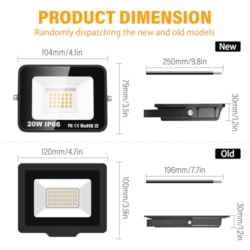 Willpower 2pcs Outdoor LED Floodlights 20W 2000LM LED Security Lights IP66 Waterproof 175V-265V Daylight Warm White 3000K Wall Light for Garden Garage Back Door Yard Lawn Court Patio - Image 2
