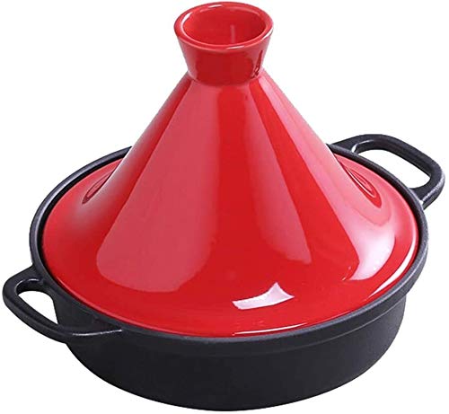 Casserole Dish ZYF Cast Iron Tagine Pot 20Cm Tajine Cooking Pot with Enameled Cast Iron Base and Cone-Shaped Lid Lead Free Stew Casserole Slow CookerRed