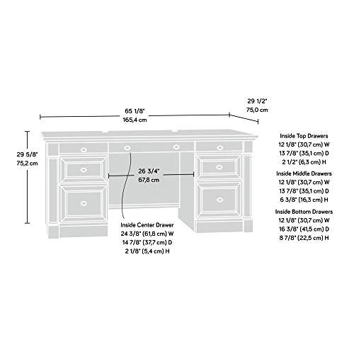 Image of Sauder Palladia Office Desk with Drawers, Executive Desk with File Cabinet Storage, Cable Management, Keyboard Tray, in Select Cherry Finish