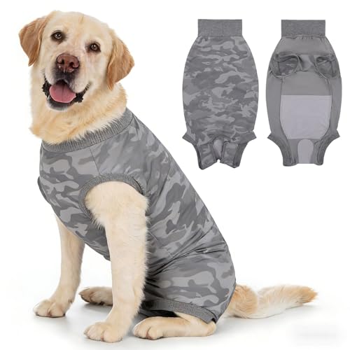 InfiniZer Hundebody Nach Op Medizinischer Body für Hunde Kastration Hündin Rüde Operationsbody Hund Body Nach Op Body Hund Shirt Leckschutz Wundschutzanzug für Hunde Einteiler Schlafanzug (Grau, XS)