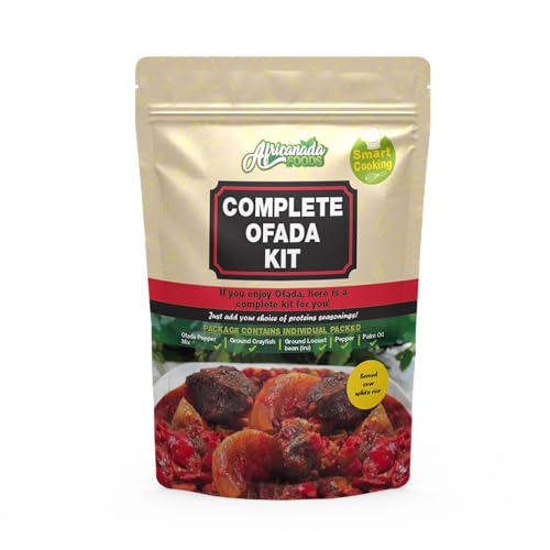 Africanada Foods Complete Ofada Kit with individual packed ofada pepper mix, locust beans, ground crayfish, red palm oil | Easy to Use | Smart Cooking