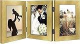Golden State Art, 4x6 Three Picture Frame Trifold Hinged Photo Frame with 3 Openings, Desk Top Family Picture Collage, with Real Glass (4x6 Triple, Gold, 1-Pack)