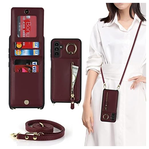 Jaorty Samsung Galaxy A13 5G Phone Case for Women with Card Holder,Samsung A13 Case Wallet Crossbody Lanyard with Strap,Credit Card Slots Kickstand Case with Ring Holder,Burgundy