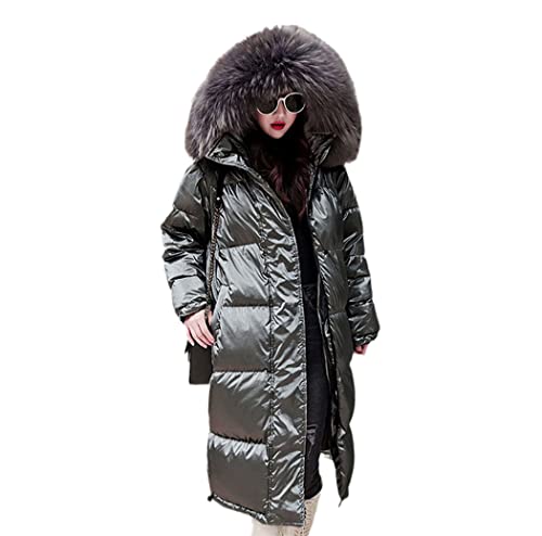 Manteau d'hiver en duvet pour femme avec col en fourrure FULBHPRINT noir