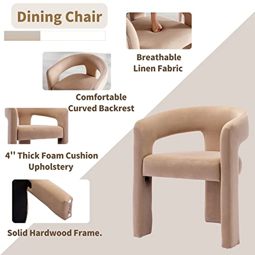 Image of HNY Modern Barrel Kitchen & Dining Room Chairs Set of 4, Velvet Upholstered Accent Chairs with Arm, 18.5'' Wide Side Armchair Vanity Chairs for Living Room Bedroom Makeup Small Spaces, Khaki