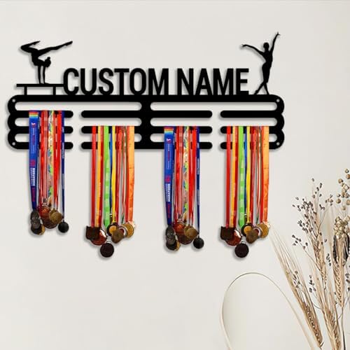 Personalized Metal Gymnastics Medal Hanger Holder Display Rack for Awards Ribbons With Led Light- Custom Sports Medal Holder for Wall,Medal Hanger Display Award Rack With Boy Girl Kid's Name - 1